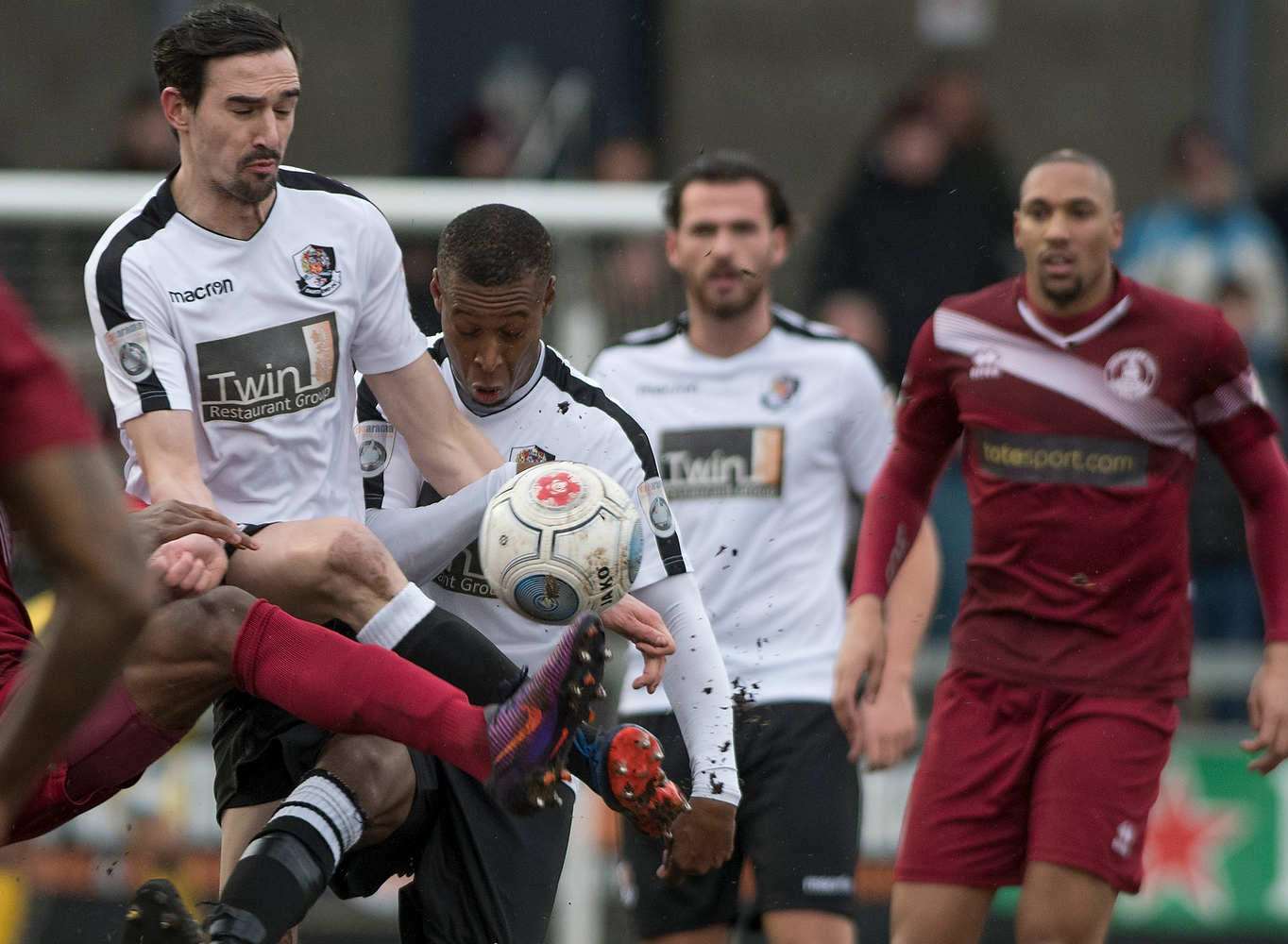 Dartford's Danny Harris in the thick of the action against Chelmsford. Picture: Andy Payton