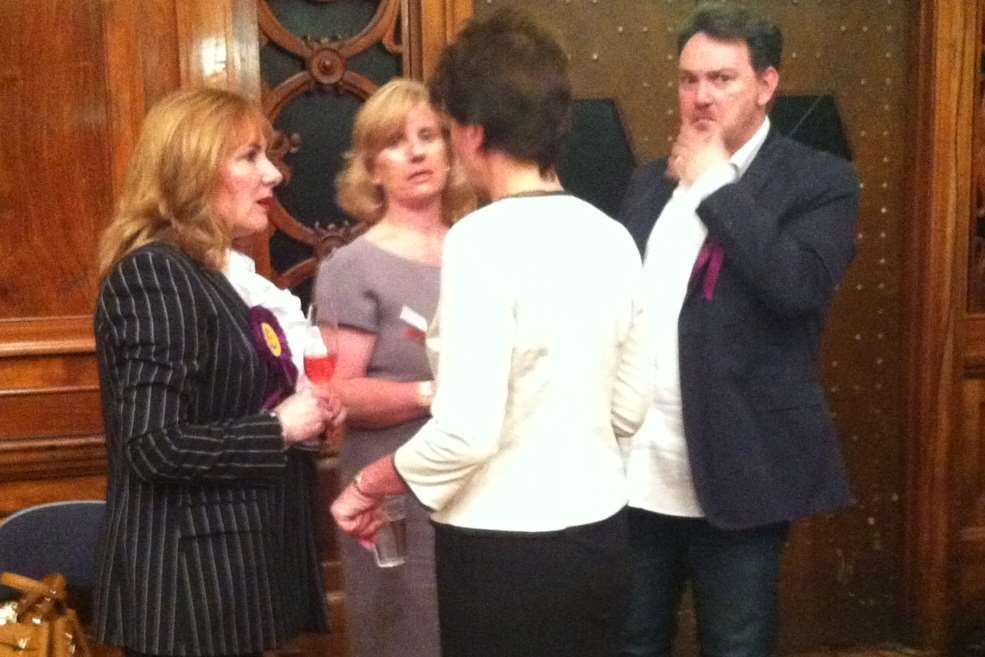 Newly-elected MEP Janice Atkinson drinks champagne with UKIP colleagues before the results are announced
