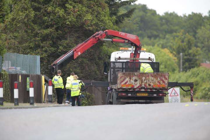 A recovery truck is at the scene. Picture: Martin Apps.