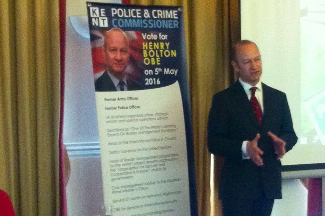 UKIP crime commissioner candidate Henry Bolton unveils his election manifesto at Ashford hotel