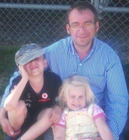 Stephen Belsey at Brands Hatch with his children Ryan and Sadie