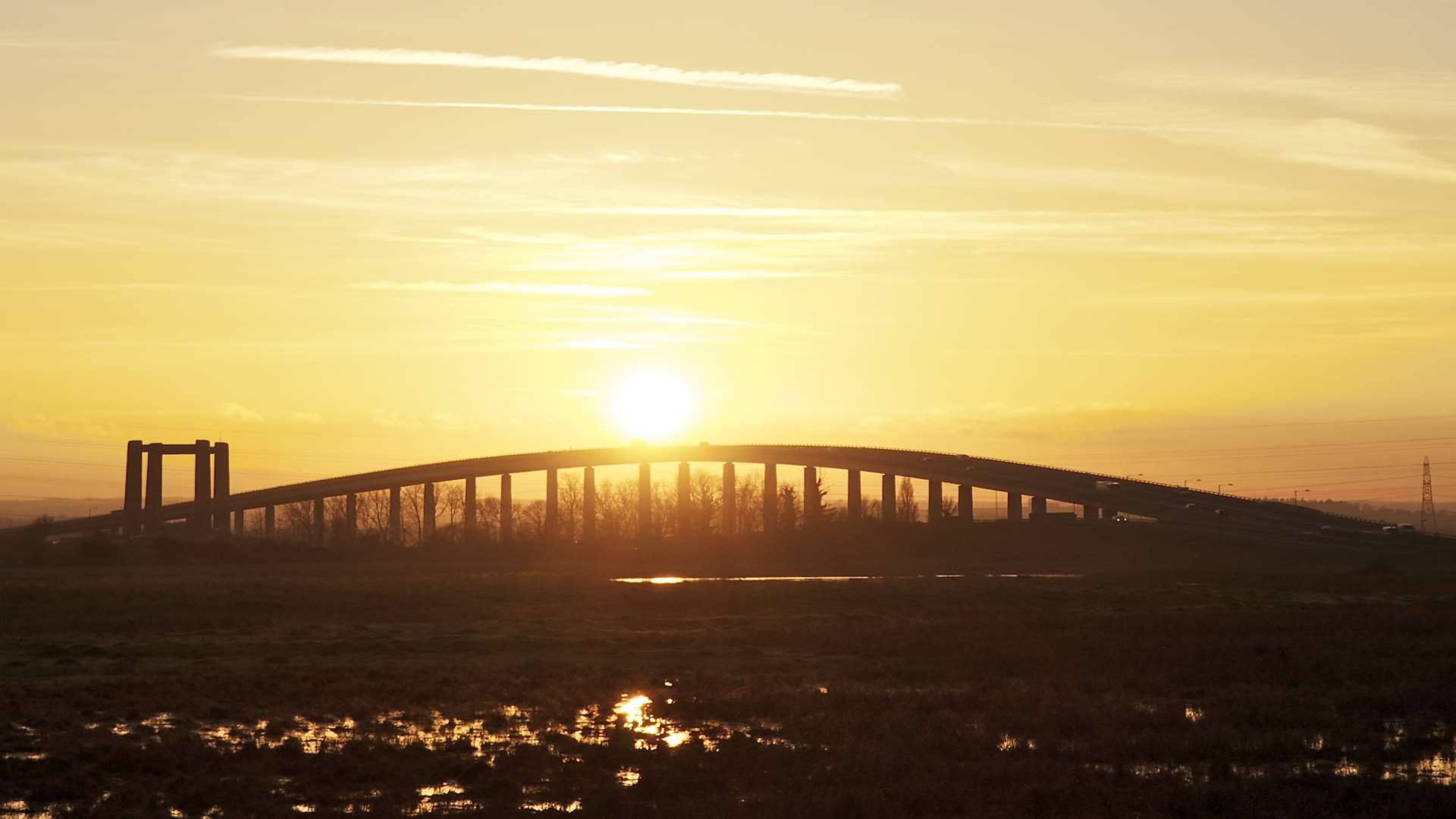 The Kingsferry Bridge and Sheppey Crossing at sunset