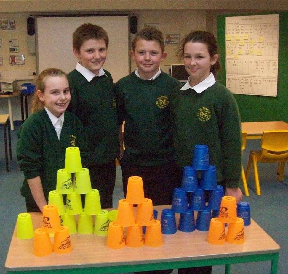 Thanet speed stacking champs at St Peter-in-Thanet Junior School, Broadstairs, Millie, Annalise, Adam and Rafe.