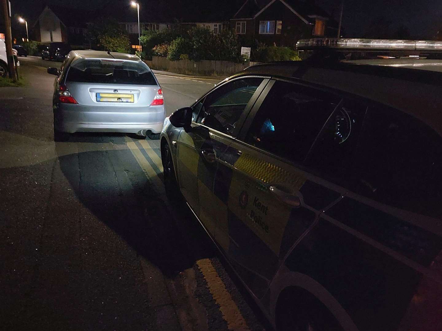 The driver was pulled over after being spotted driving without lights. Photo: @KentPoliceAsh