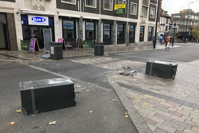 Two bollards were knocked over