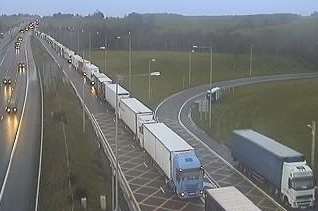 Lorries queuing on the M20 near the Channel Tunnel. Picture: Highways Agency