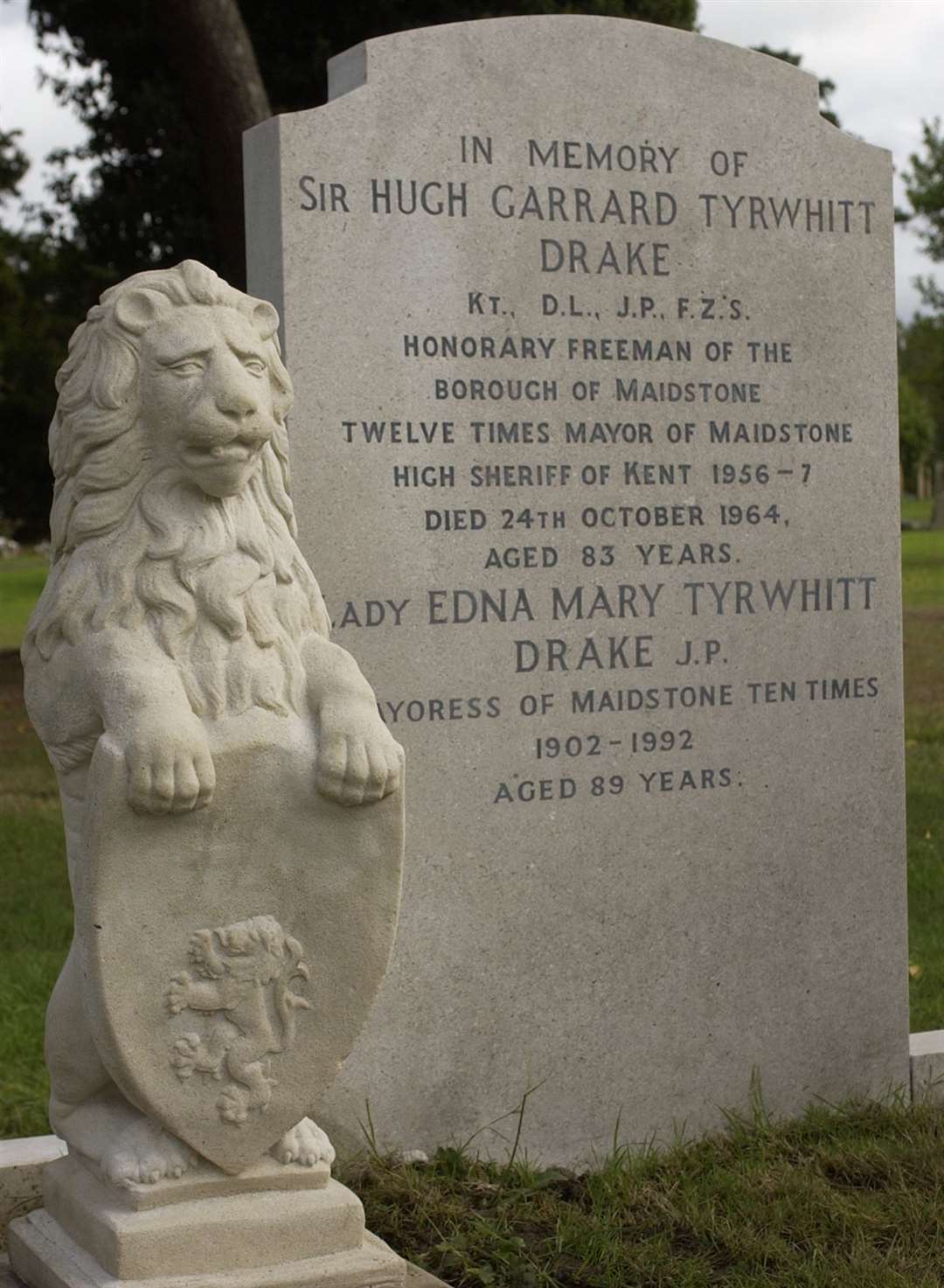 Sir Garrard is buried in Maidstone Cemetery with his wife, Lady Edna