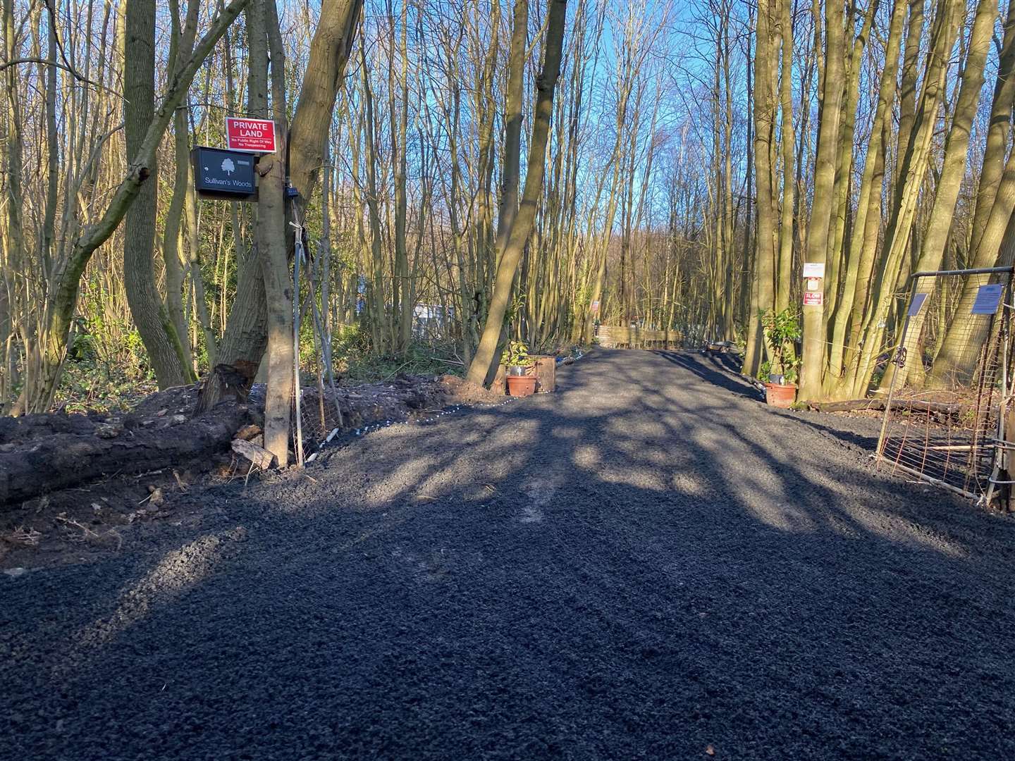 A new tarmac road at Fowler's Stone Wood in January