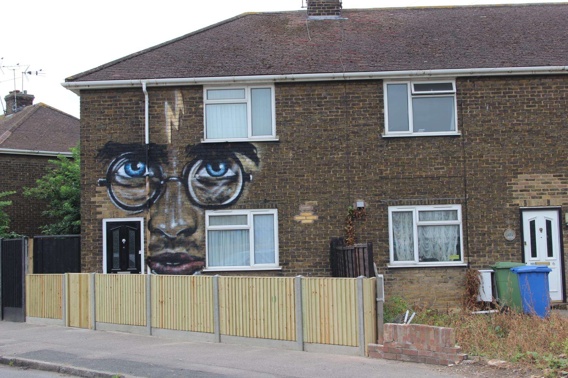Denise Kerry's home after being transformed into Harry Potter by muralist Jules Muck