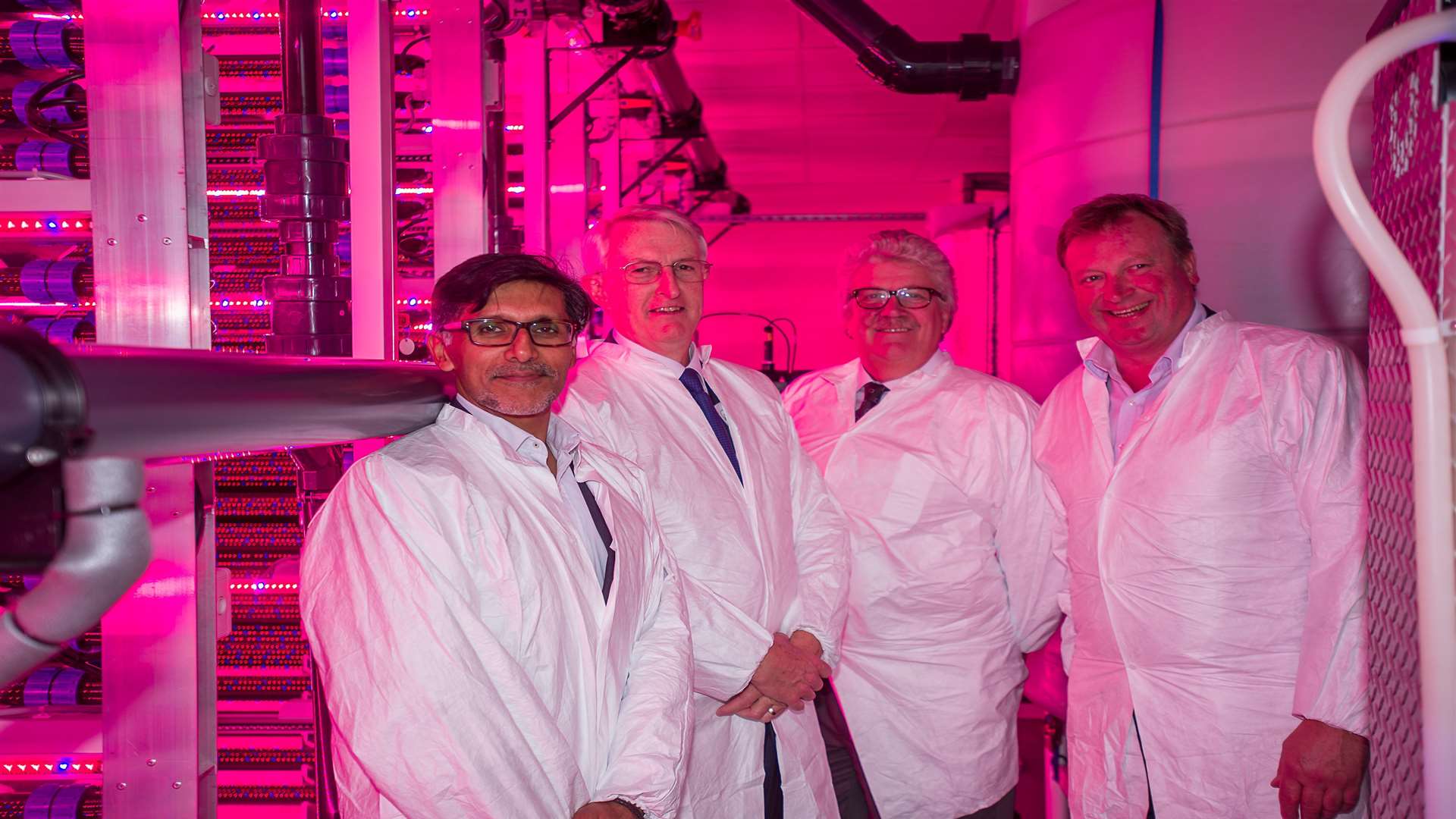 From left, AlgaeCytes chief executive Naz Bashir, AlgaeCytes non-executive chairman Chris Every, Kent County Council cabinet member for economic development Cllr Mark Dance and Discovery Park chief executive Toby Hunter