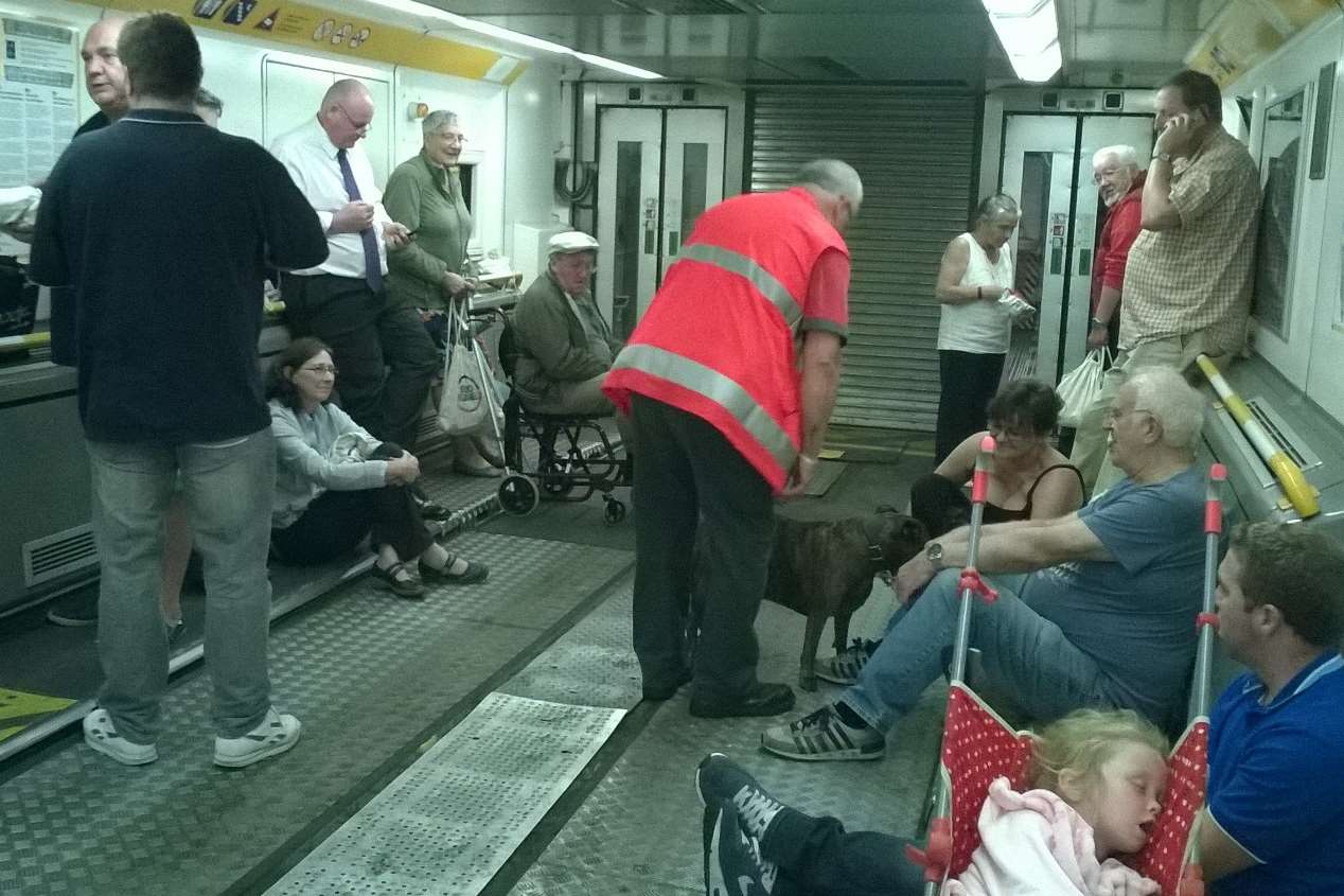 Stranded passengers inside a Eurotunnel train at the weekend. Picture: Brian Tait