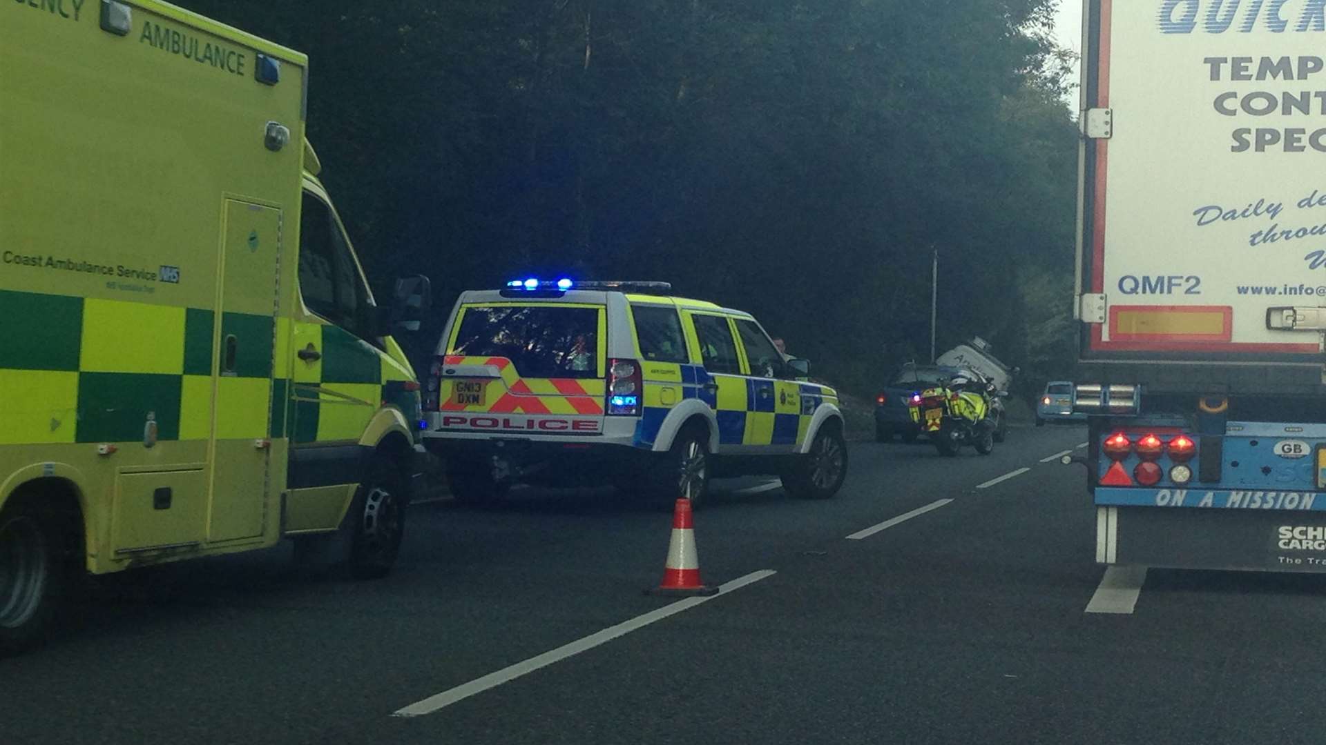 The scene on the A249. Picture: Annabel Rusbridge-Thomas