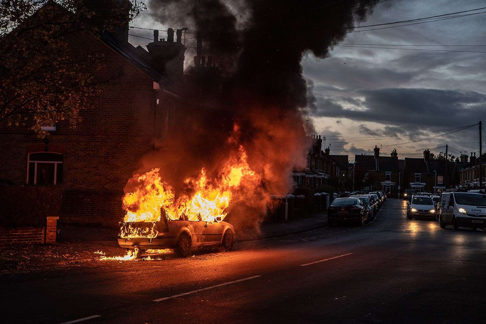 A car burst into flames in Briton Street, Faversham. Pic: @mrperou