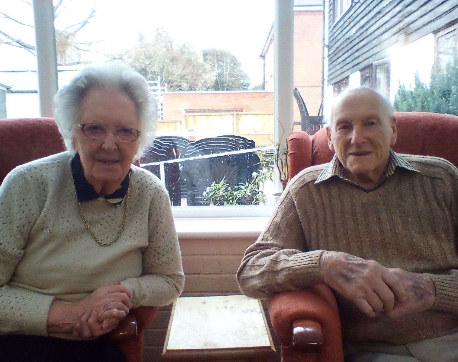 Dorothy and Tim Walter, who are believed to be the UK’s oldest couple, live at Oakfield House care home in Wingham, near Canterbury. Picture: Walter family