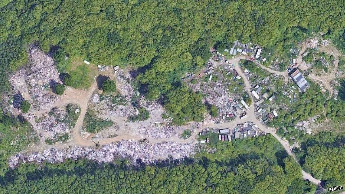 Boxley Wood between Bell Lane and the M2 at Maidstone where farmer Langley Beck is alleged to be processing waste in an Area of Outstanding Natural Beauty. Picture: Google Earth