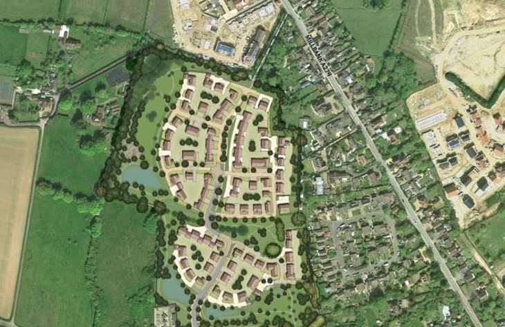 Where the 120 homes, planned for Moat Road in Headcorn, would go. Picture: The Environmental Dimension Partnership Ltd and Catesby Estates