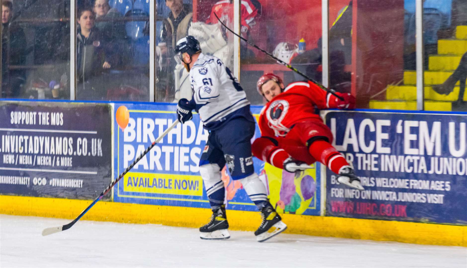 Invicta Dynamos' Aaran Strawson leaves his opponent in mid-air Picture: David Trevallion