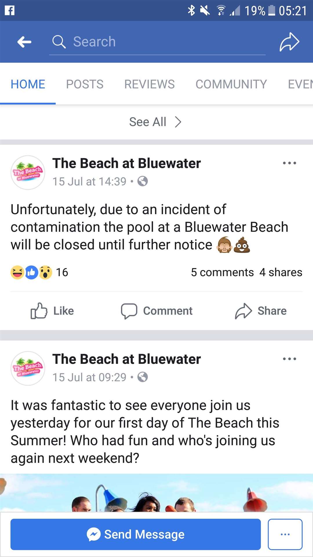 The post by The Beach at Bluewater which has since been deleted