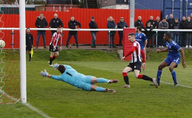 Dan Bradshaw netting for Sheppey United during his previous spell Picture: Andy Jones