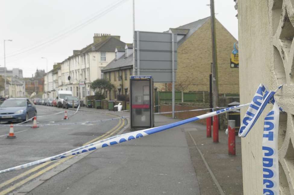 Dover Road was initially sealed off following the stabbing, which actually happened several streets away. Picture: Ruth Cuerden