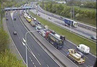 Tailbacks are stretching across junction 7 of the M20. Picture: Highways England