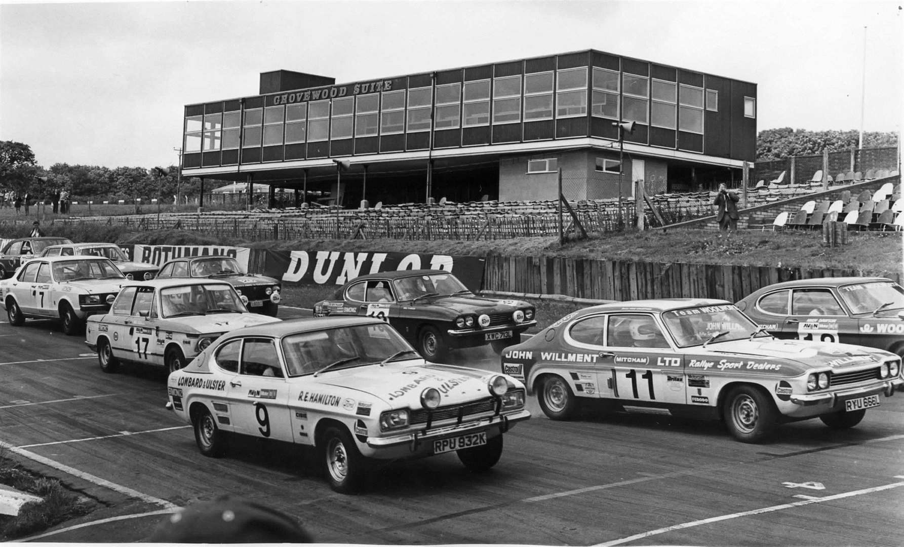 The start of a 20-minute race at Brands in 1973 which included a Capri 3000, centre of picture, owned by Prince Michael and driven by Nigel Clarkson