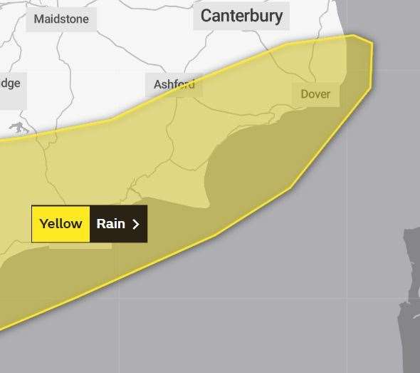 A yellow weather warning for rain has been issued for Folkestone and Dover. Picture: Met Office
