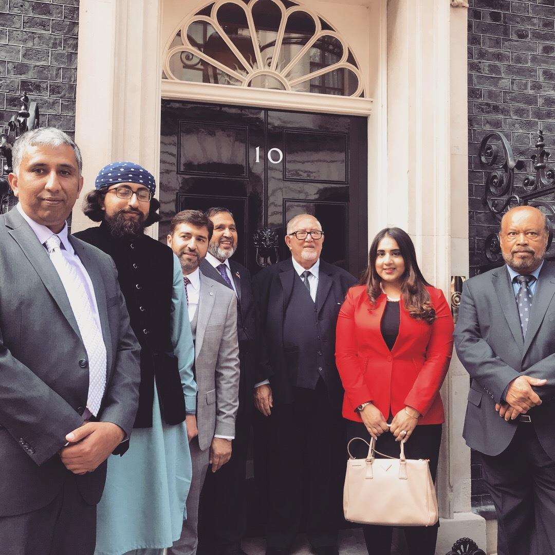 Cllr Gurjit Kaur Bains (second right), Cabinet Member for Community Development at the Number 10 with members of the Gravesham and Dartford Muslim Association, including Ejaz Aslam, Mohammed Aslam, Akeel Kedoo, Akram Malik, Bilala Farooq, Syed Tahirain Shah Gillani . (2667573)