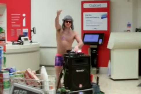 The joker continues his rave in the supermarket's entrance
