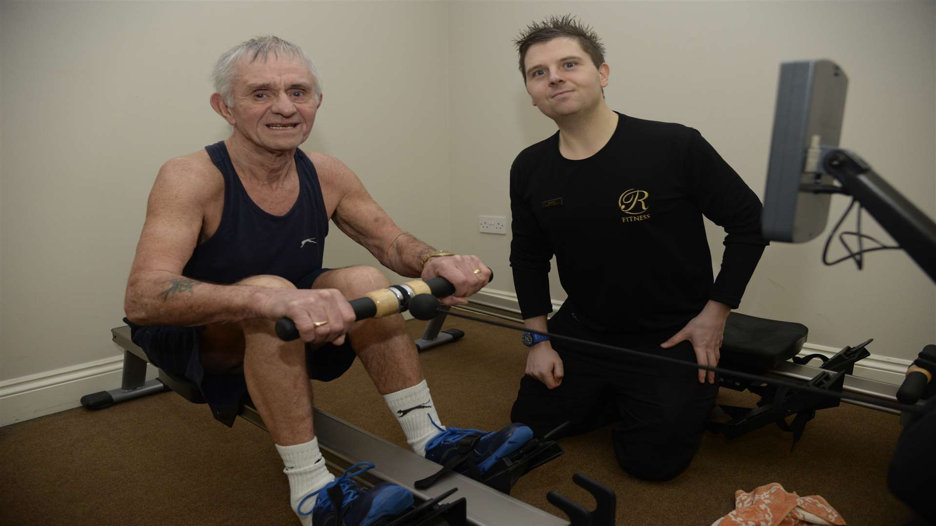 James Rutter, who suffered a stroke last year, with personal trainer Martyn Neaves