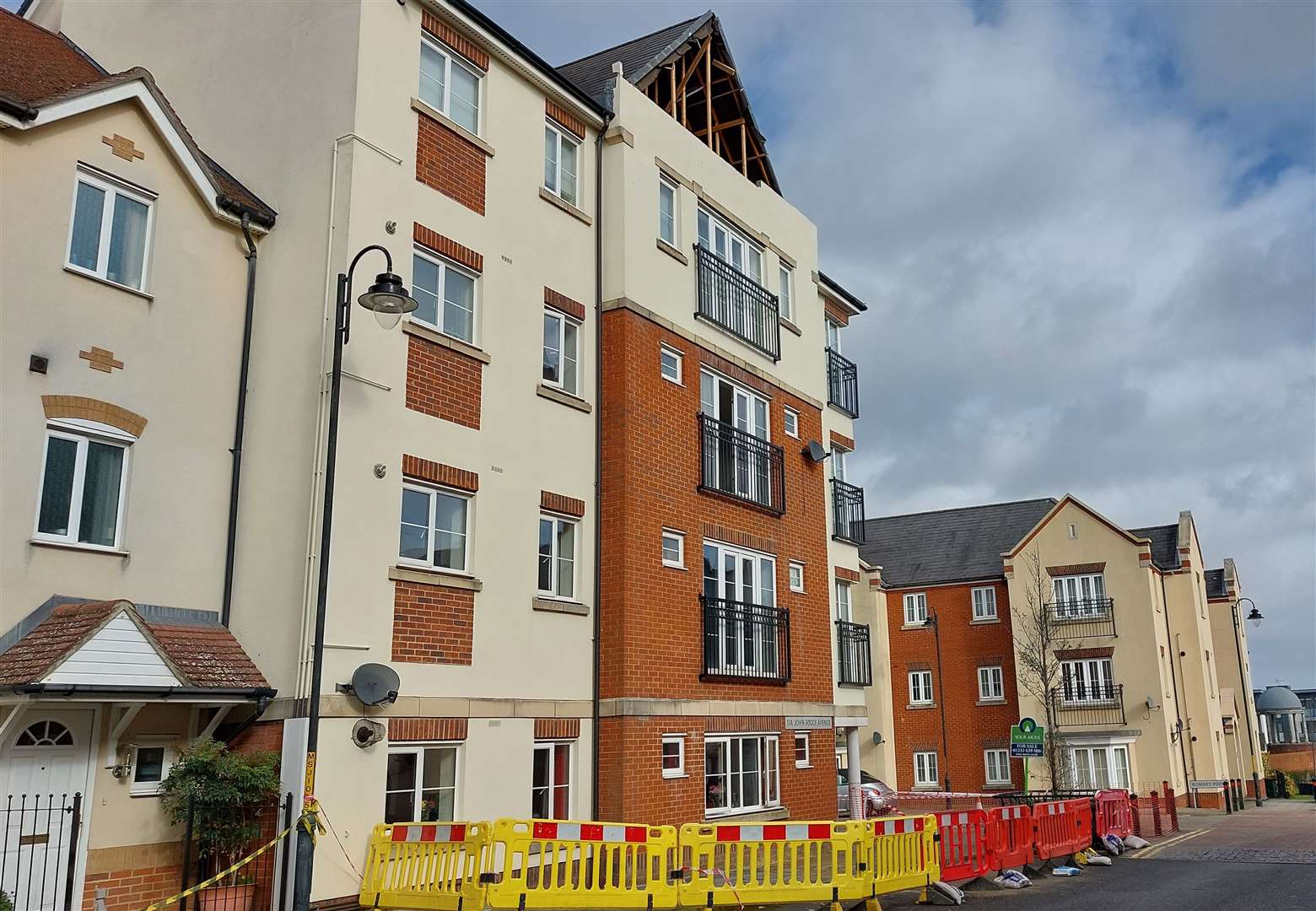 The flats in Sir John Fogge Avenue in Repton Park were damaged by Storm Eunice