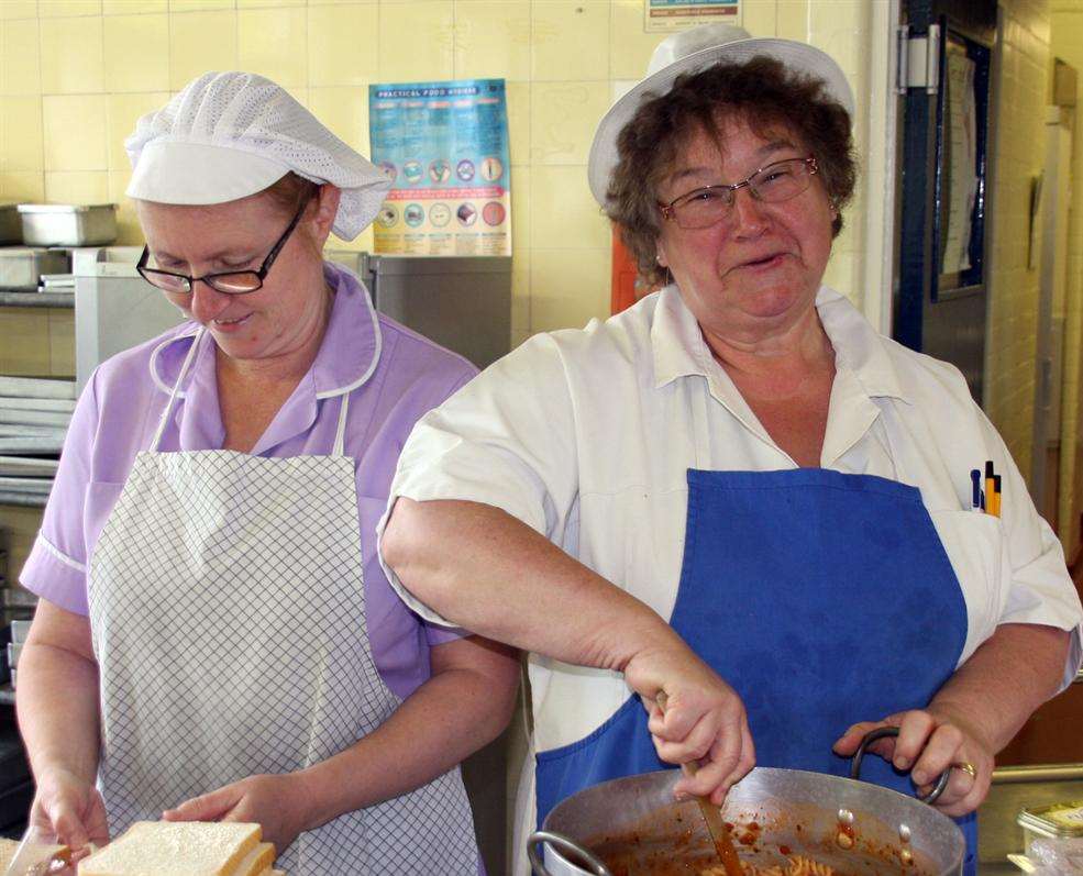Newington school chef Ann Griffiths busy at work in the kitchens