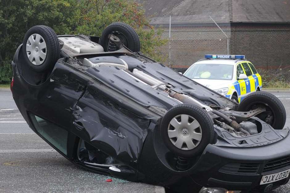 The car involved in a crash on the A20 in Folkestone