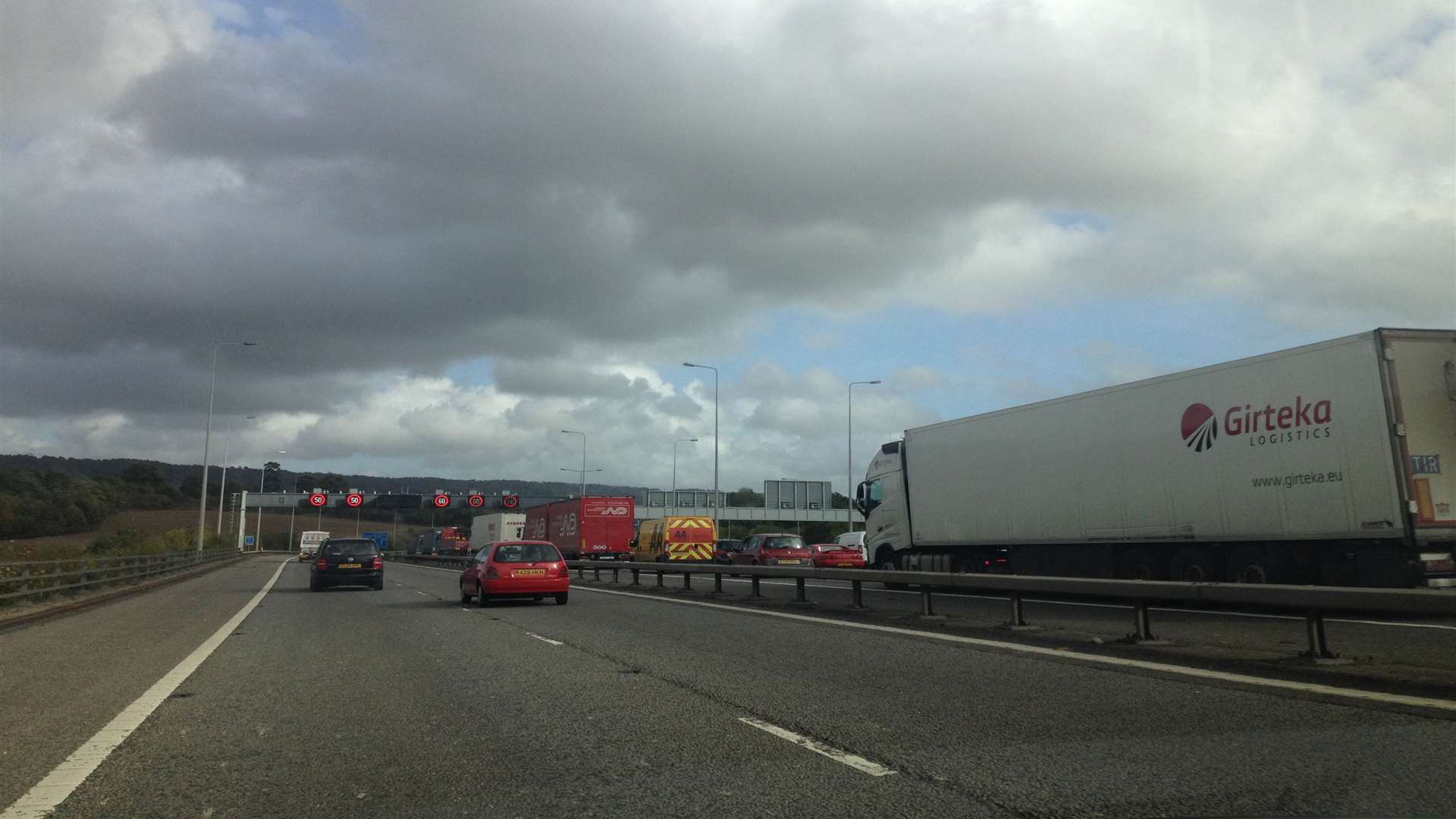 Queuing traffic on the M20 at Maidstone