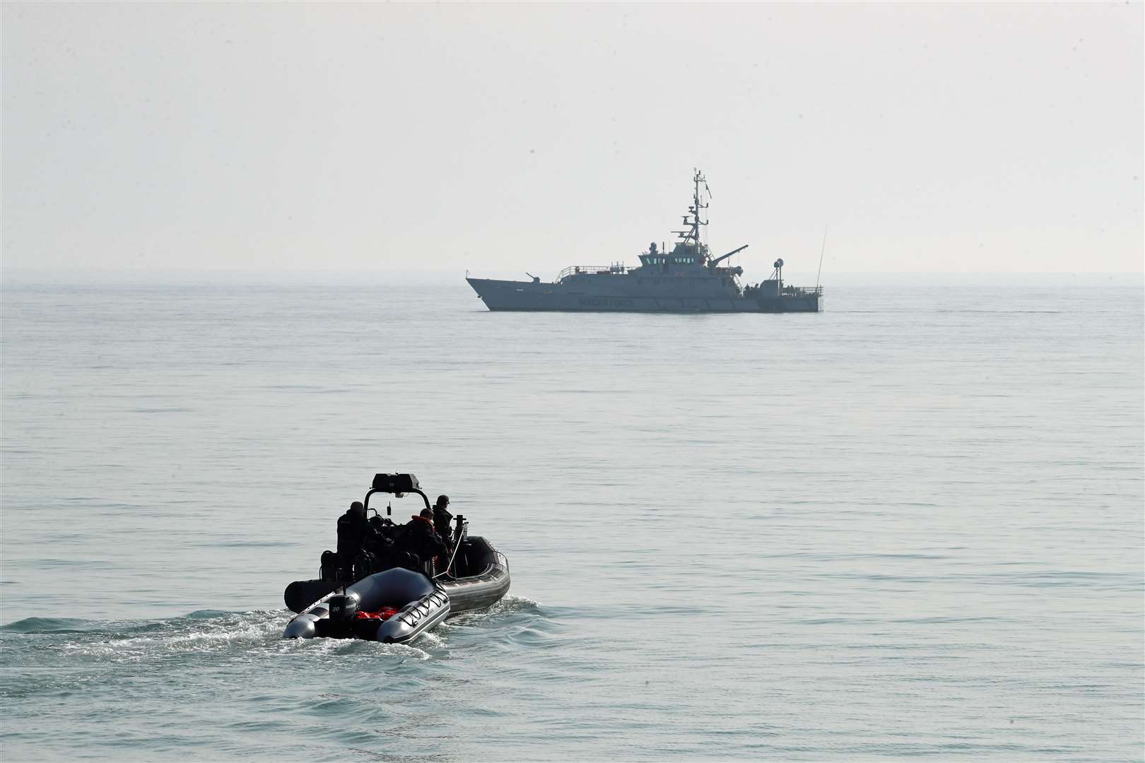 Border Force teams in the English Channel. Picture: PA