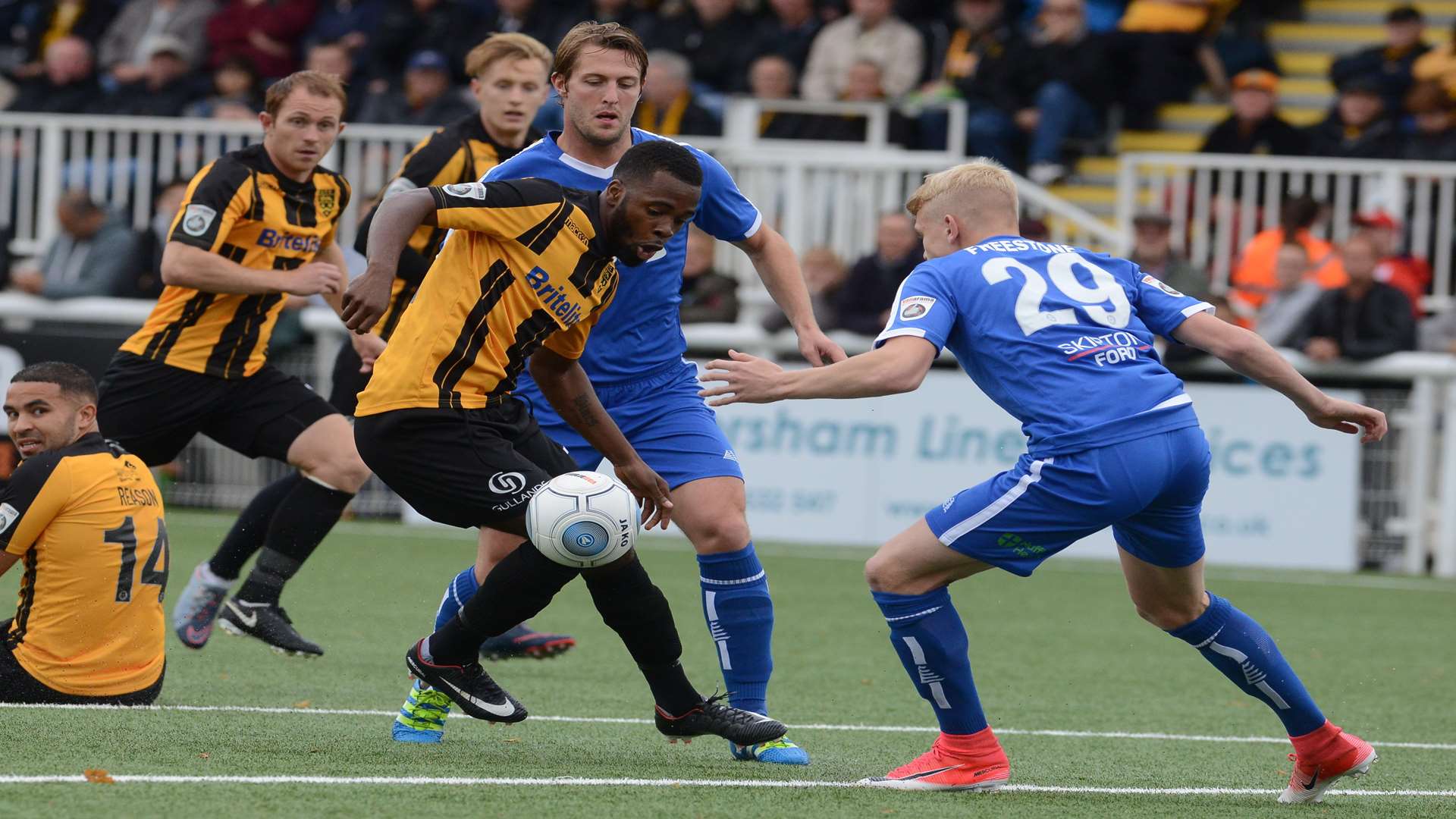 Zavon Hines causes panic in the Guiseley defence Picture: Gary Browne