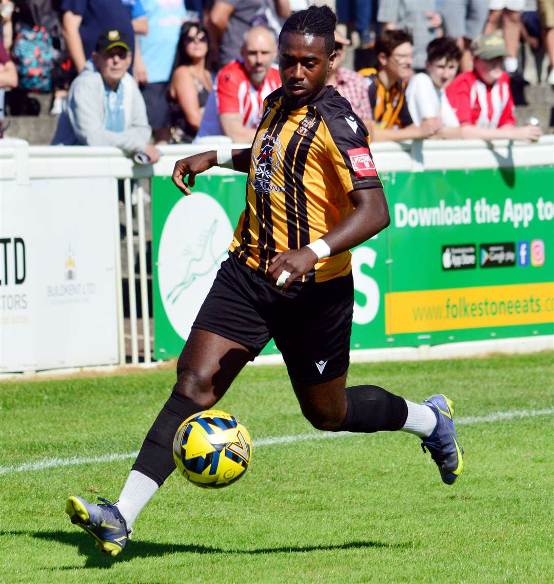 Ira Jackson – came off the bench to score Folkestone’s second in their derby 2-0 home win over Margate. Picture: Randolph File