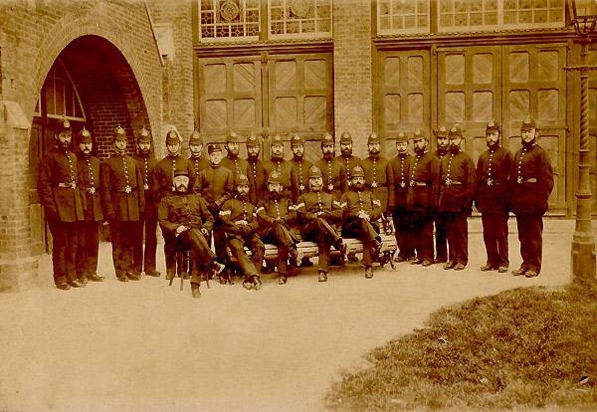 Canterbury police officers in the rear yard of the city's police station Picture: Kent Police Museum