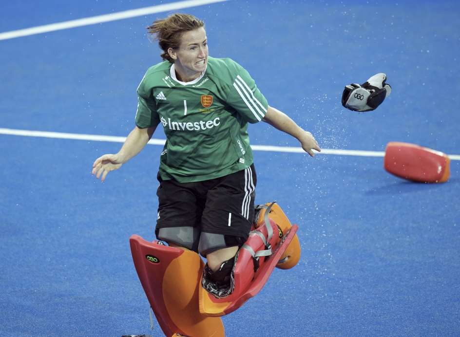 Maddie Hinch celebrates England's win over the Netherlands Picture: Chris Lee / England Hockey