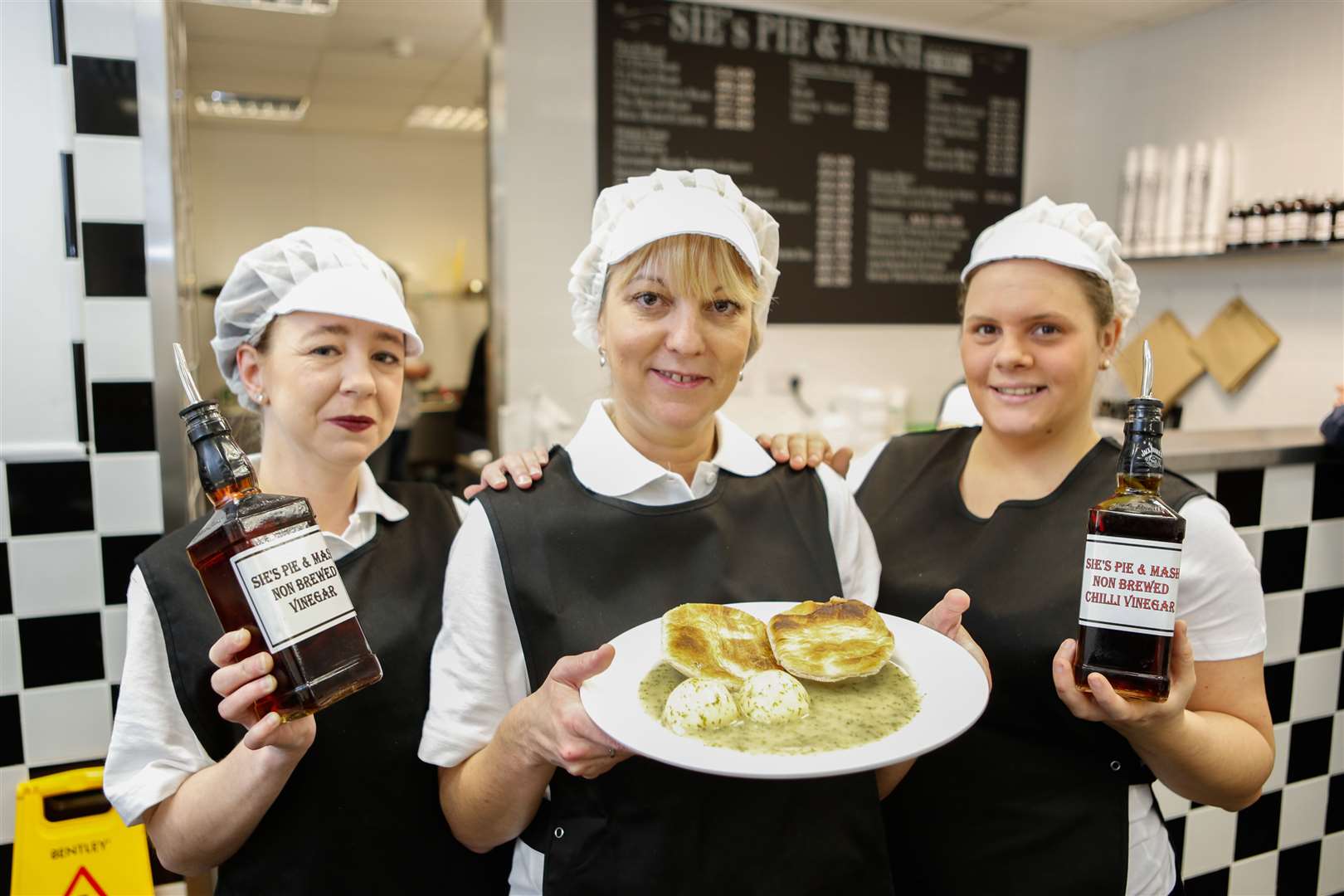From the left Victoria Ford, Donna Maylam, and Bianca Maylam at Sie's Pie and Mash shop