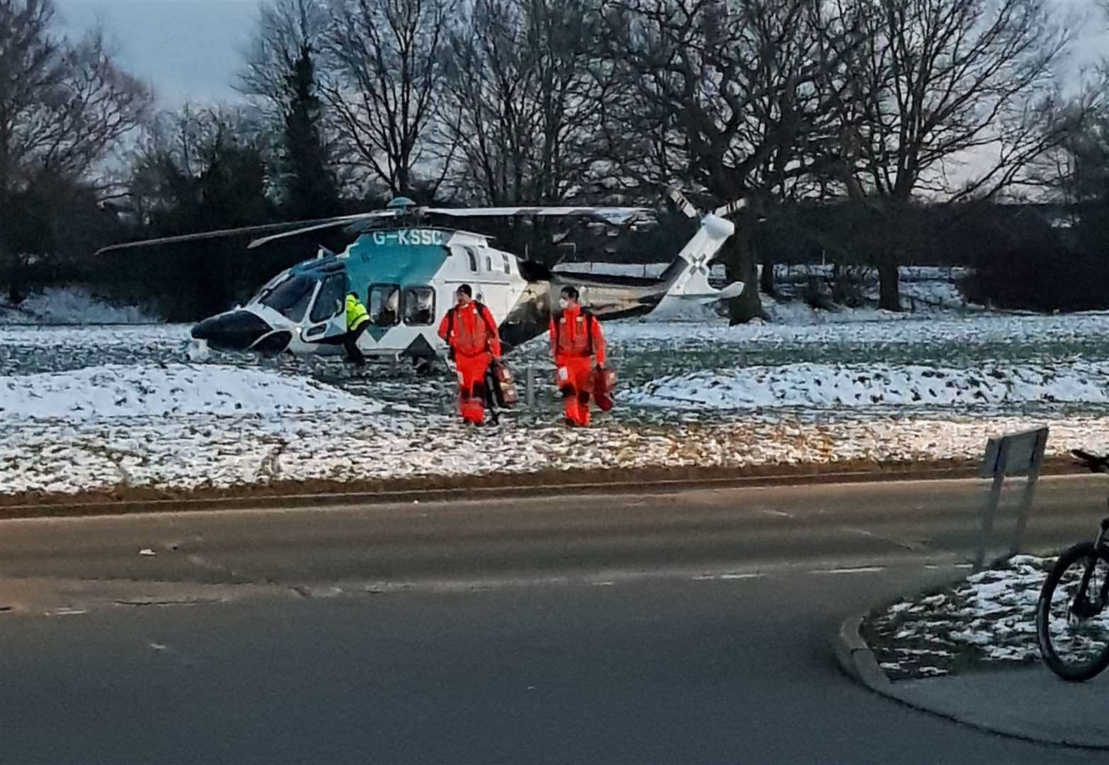 The air ambulance landed in a field off Stanhope Road. Picture: Lisa Sullivan