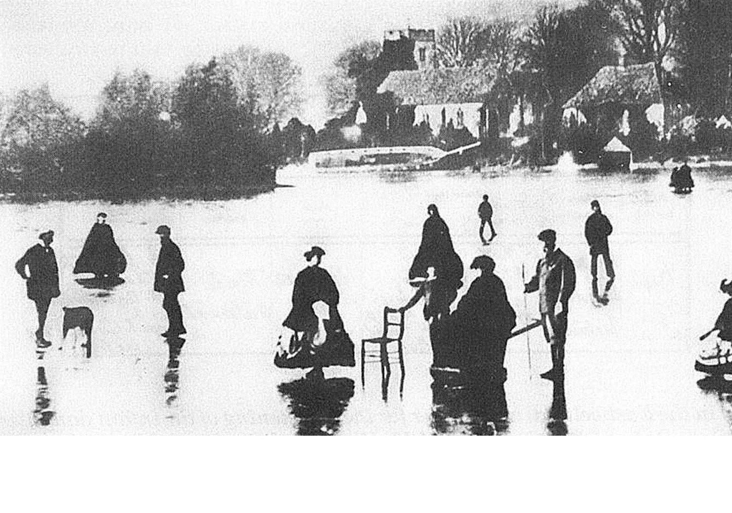Ice queen: Thought to be Queen Victoria on the lake at Eastwell; the man with the stick behind the sledge chair is probably her personal attendant John Brown