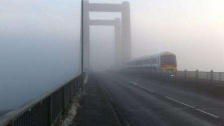 Fog at Kingsferry Bridge on the Isle of Sheppey today