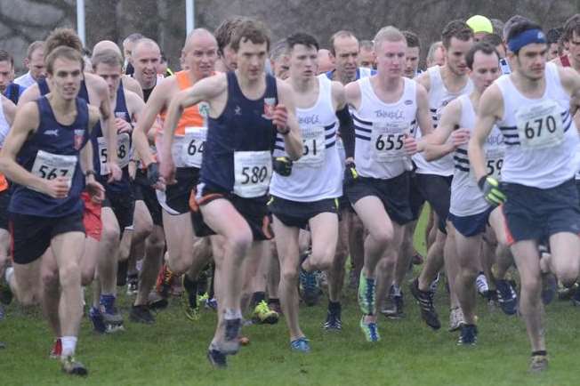 They're off at the start of the senior men's race. Picture: Gary Browne
