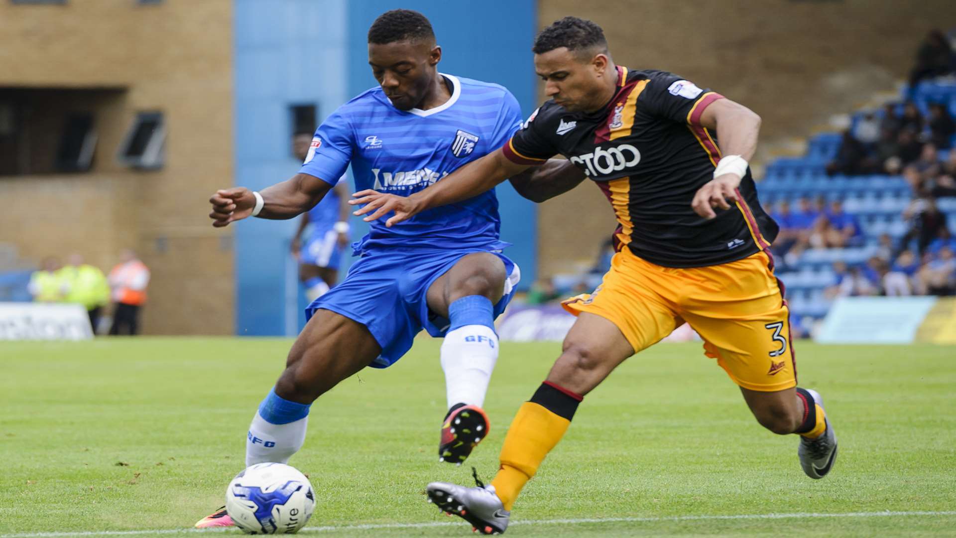 Ryan Jackson stands his ground against James Meredith Picture: Andy Payton