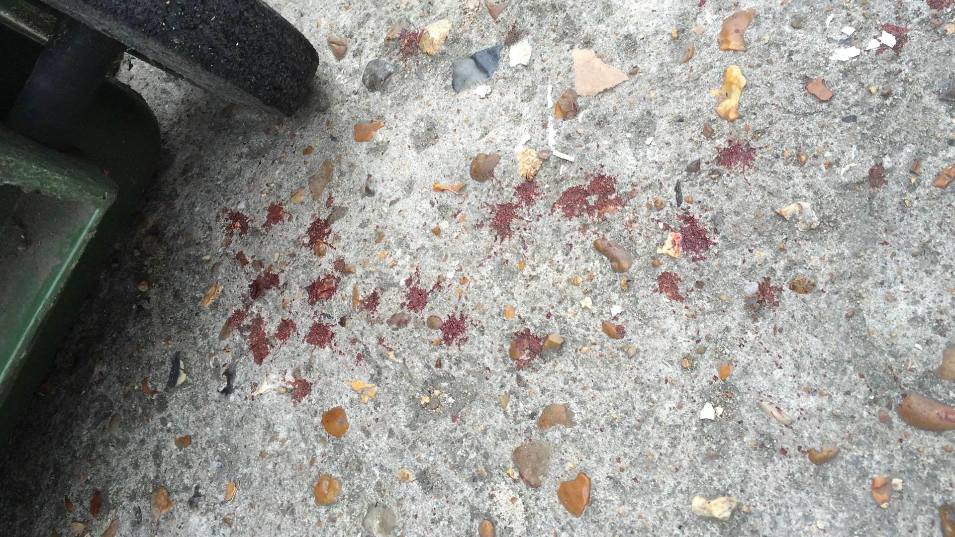 Blood splattered on the ground in the alleyway in Queen Street, Gravesend