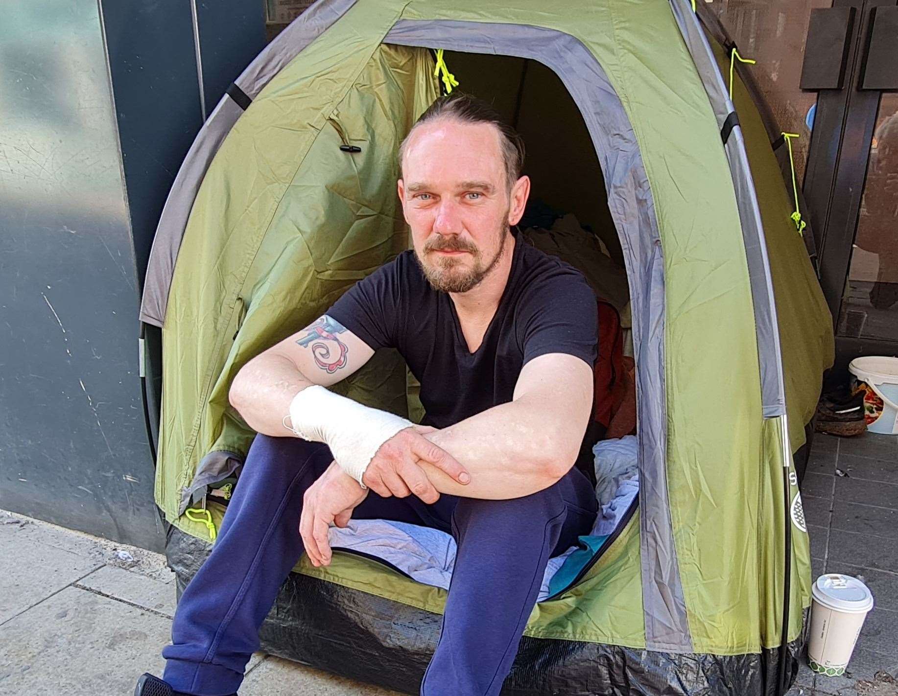 Michael pictured in September when he told KentOnline of the shocking abuse he has experienced while sleeping rough