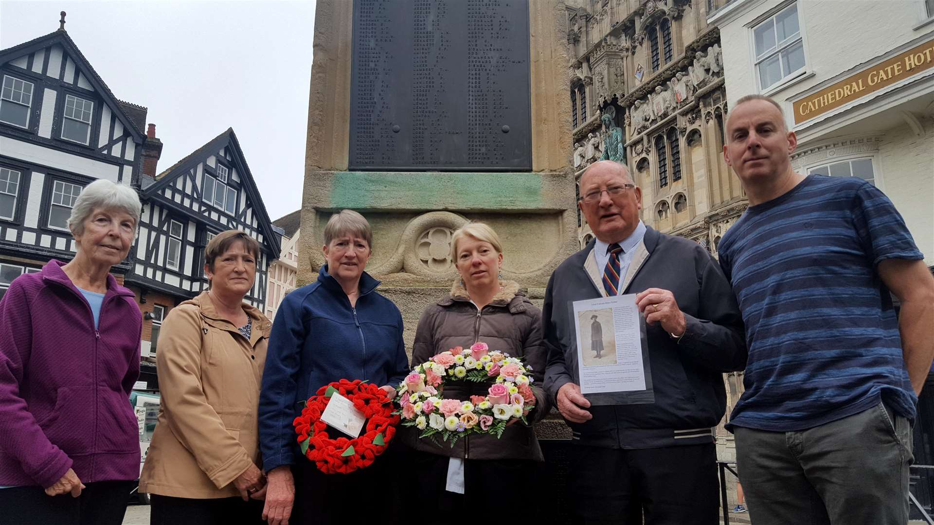 Descendants of Ethel Parker gather to lay a wreath at the Buttermarket memorial to mark the 100th anniversary of her death