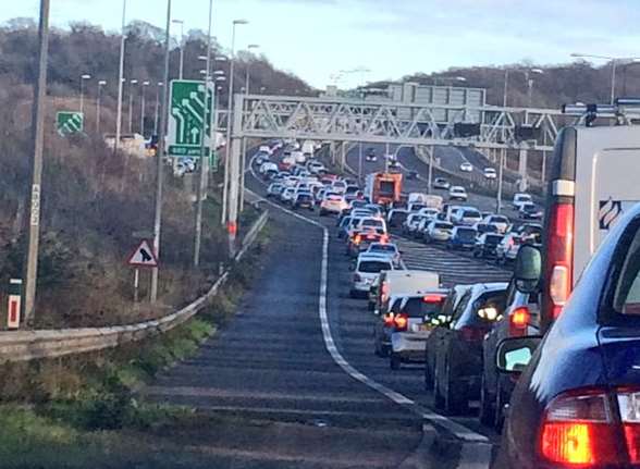 Queues have built up after an earlier crash on the A2 near Bluewater. Picture: @loreal_louise