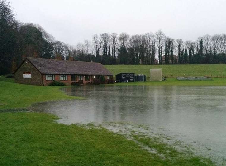 This picture of Sibton Park Cricket Club's flooded ground was taken in February